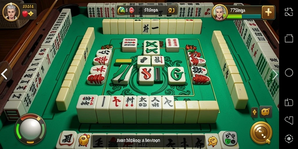 Tampilan utama gameplay 77SINGA yang menampilkan keseruan bermain Mahjong.