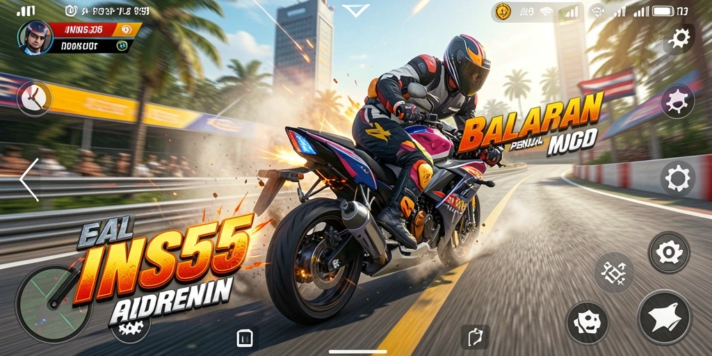 Gameplay balapan motor yang intens dan mendebarkan.
