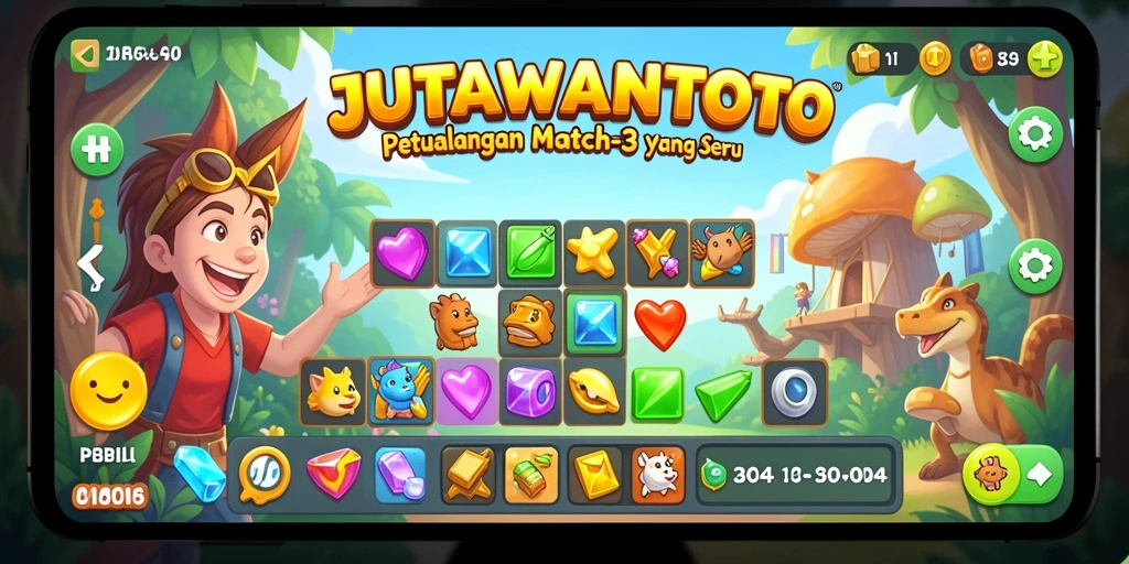 Screenshots gameplay JUTAWANTOTO menampilkan momen seru mencocokkan item.